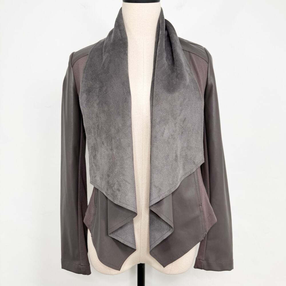Kut From The Kloth Lincoln Faux Leather Jacket Gray Waterfall Coat Boho Size XS